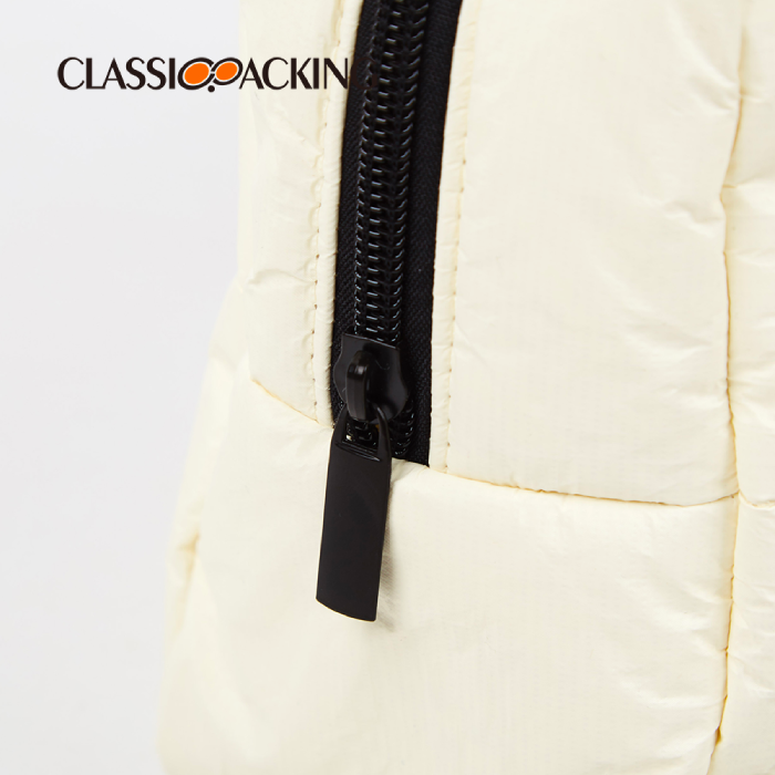 large quilted makeup bag zipper detail